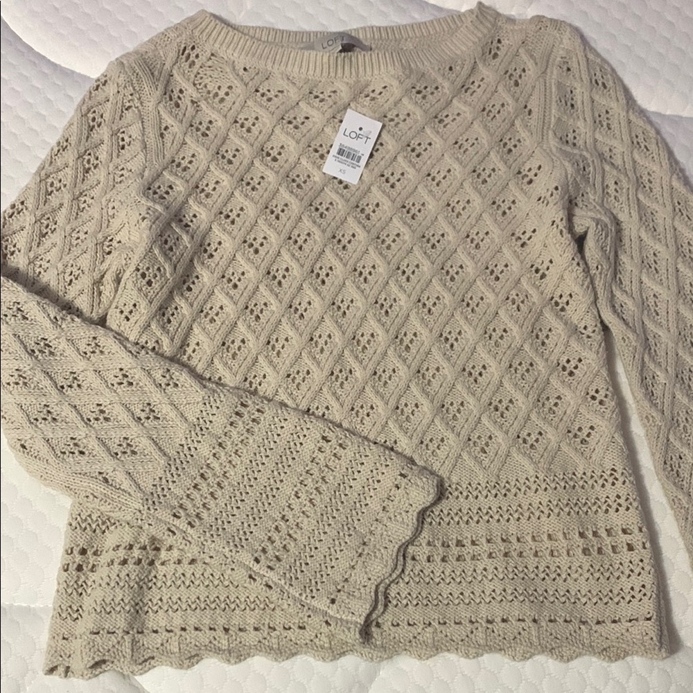 LOFT Women's Cream Open-Knit Boatneck Sweater